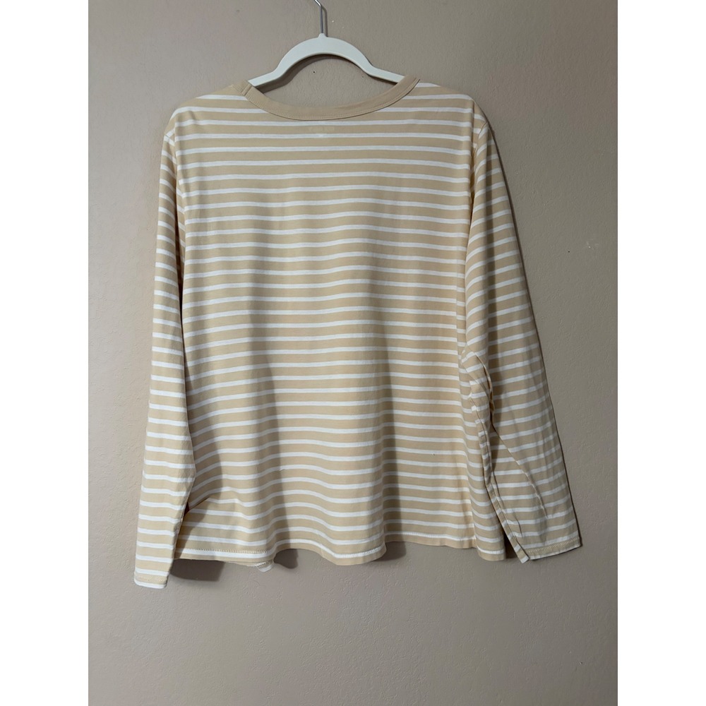 Old Navy Everywear Womens XXL Tan White Striped Long Sleeve Cotton T-Shirt - Picture 6 of 9